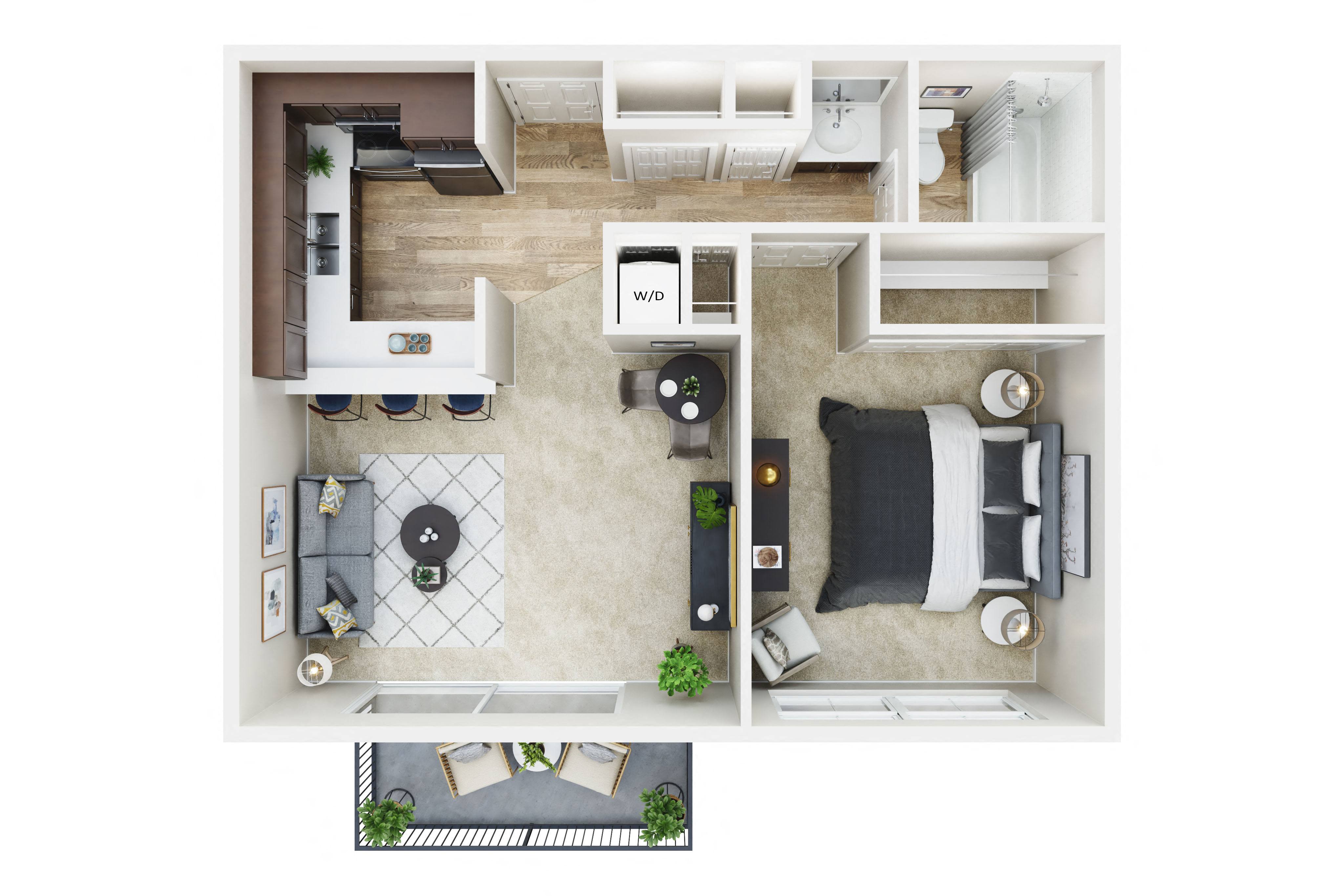 1 Bedroom, 1 Bath floor plan